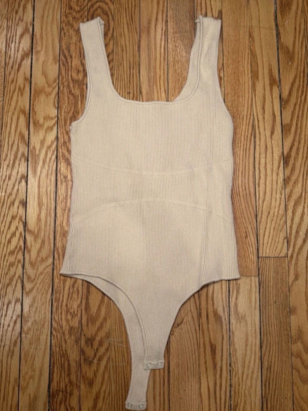 Forever 21 Cream Ribbed Scoop Neck Bodysuit